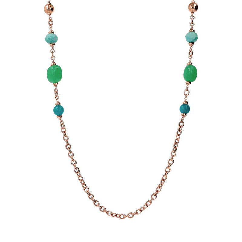 Gioielleria De Santis BRONZALLURE Collana Lunga Catena Rolo con Station di Bead e Pietre Naturali Quarziti