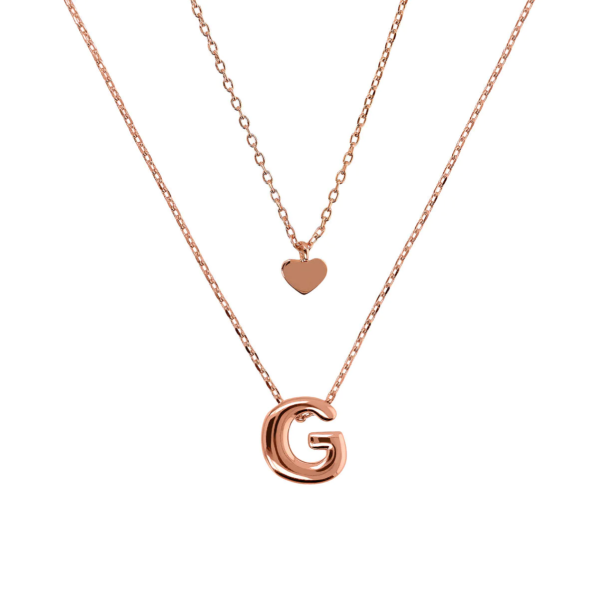 Gioielleria De Santis BRONZALLURE Collana Multifilo Graduata Catena Forzatina con Ciondolo Cuore e Pendente Lettera