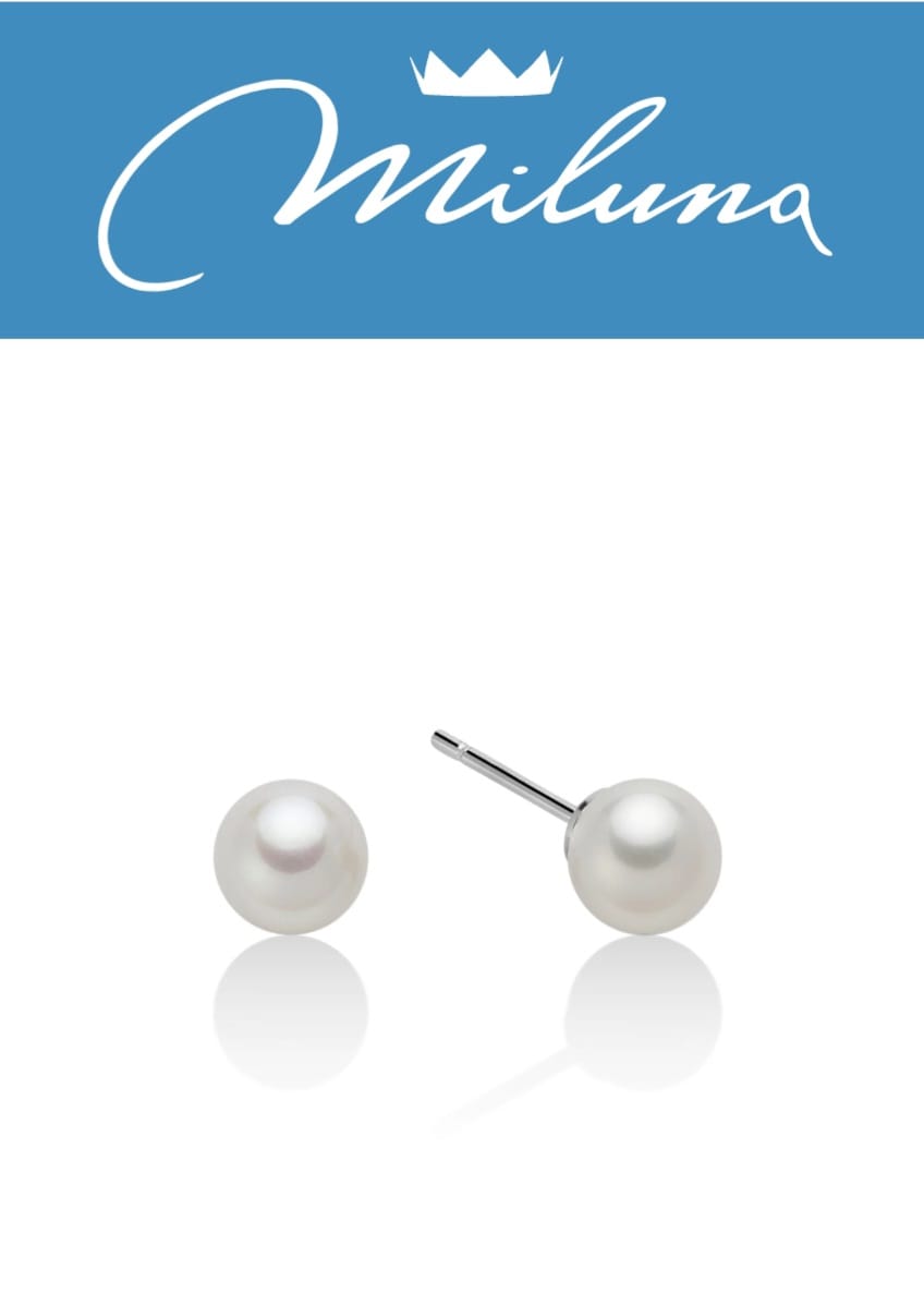 MILUNA Orecchini in Oro Bianco 18 Carati con Perle Gemelle mm. 6/6,5