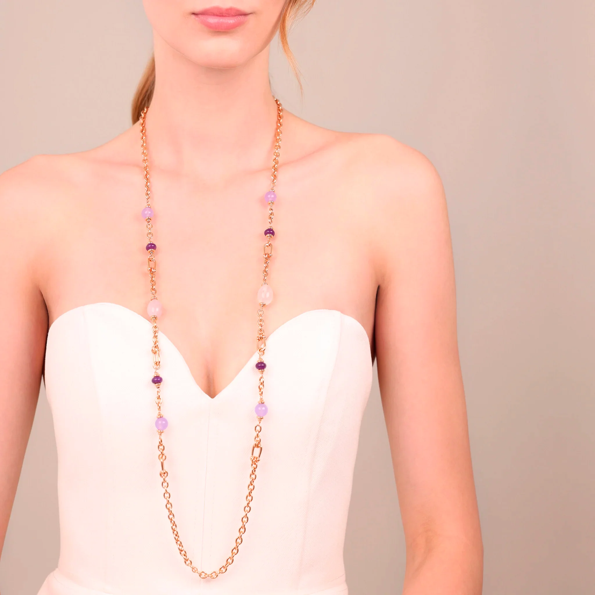 BRONZALLURE Collana Lunga Pepite Lucide e Pietre Naturali di Quarzite Viola - immagine 5