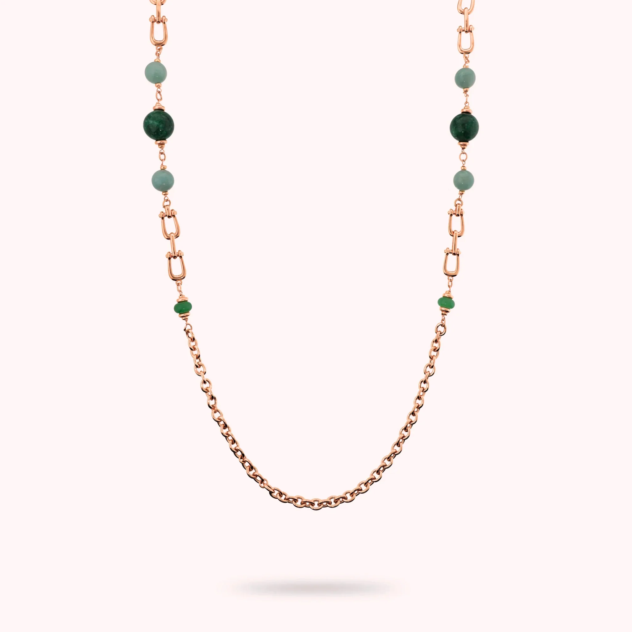 Gioielleria De Santis BRONZALLURE  Collana Lunga Staffa con Pietre Naturali di Quarzite Verde