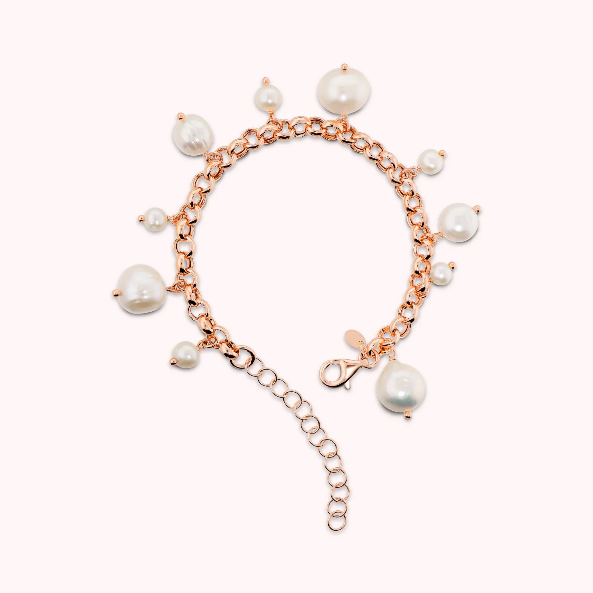 Gioielleria De Santis BRONZALLURE  Bracciale con Ciondoli di Perle Bianche d’Acqua Dolce Ø6-12mm