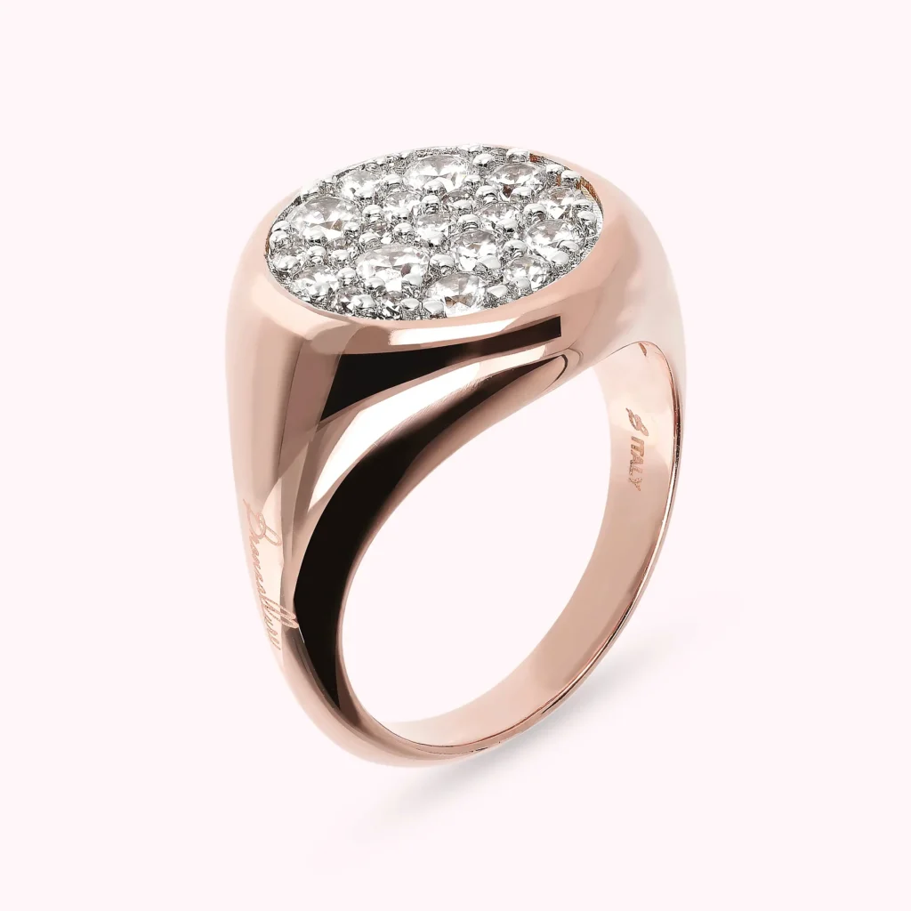 Gioielleria De Santis BRONZALLURE  Anello Chevalier Piccolo con Pavé Tondo in Spinello Nero o Cubic Zirconia MISURA 8
