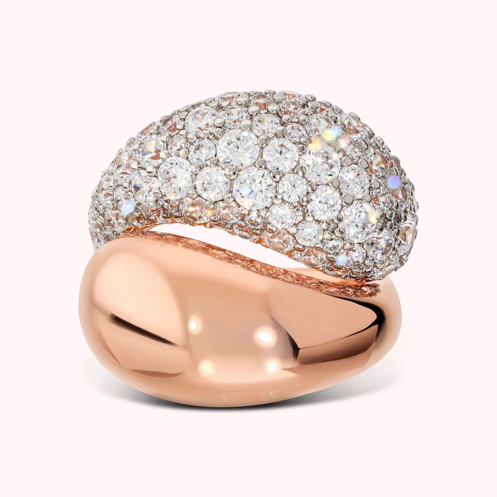 BRONZALLURE Anello Contrarié Lucido e con Pavé di Cubic Zirconia MISURA 20 - immagine 3