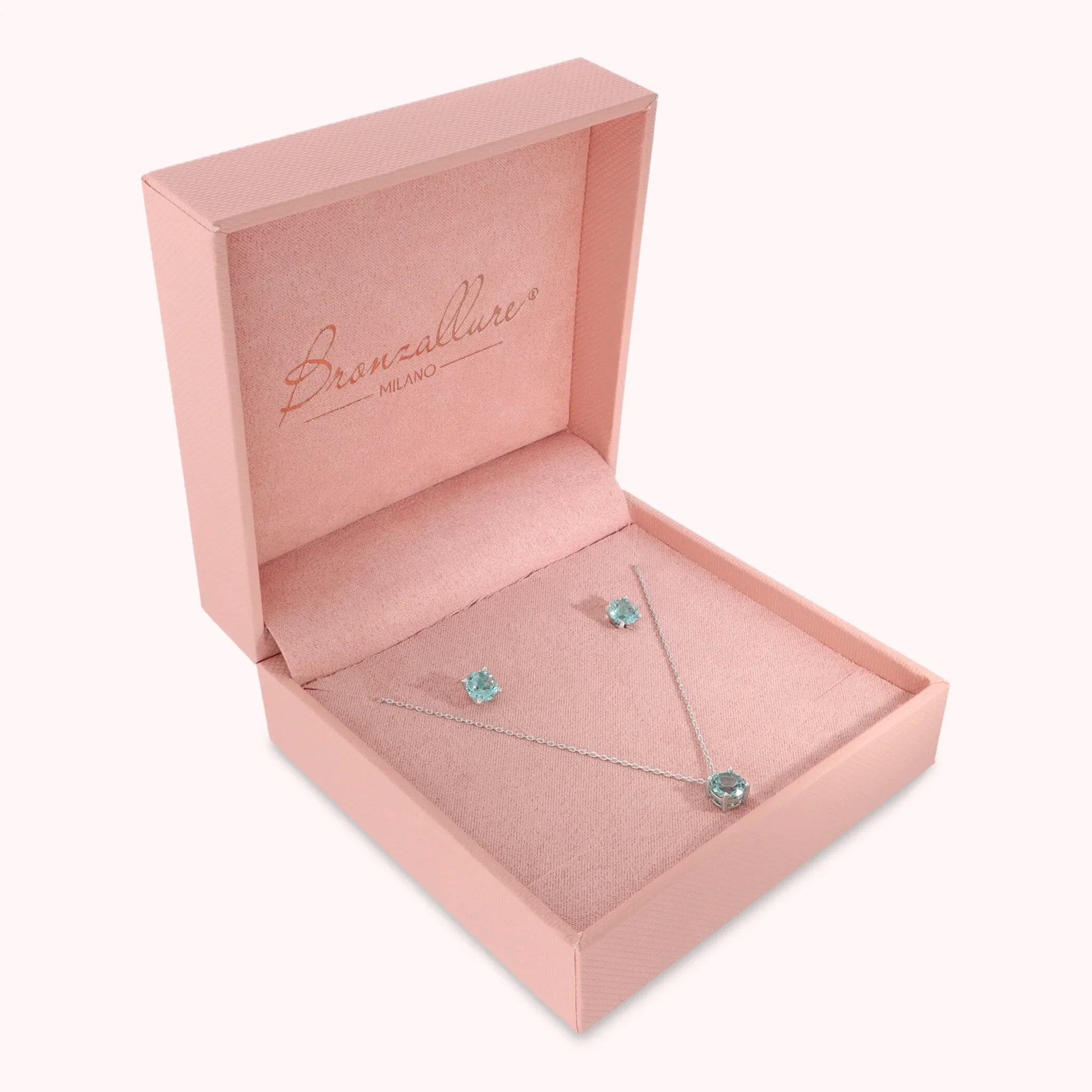 BRONZALLURE Set Collana + Orecchini a Bottone Punto Luce CELESTE - immagine 3