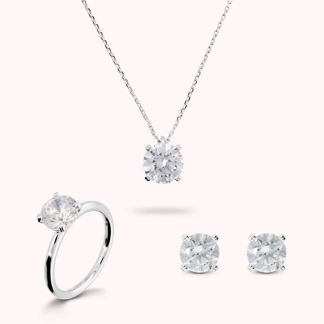 Gioielleria De Santis BRONZALLURE  Set Cuore Bianco Collana + Orecchini + Anello Solitario con Cubic Zirconia