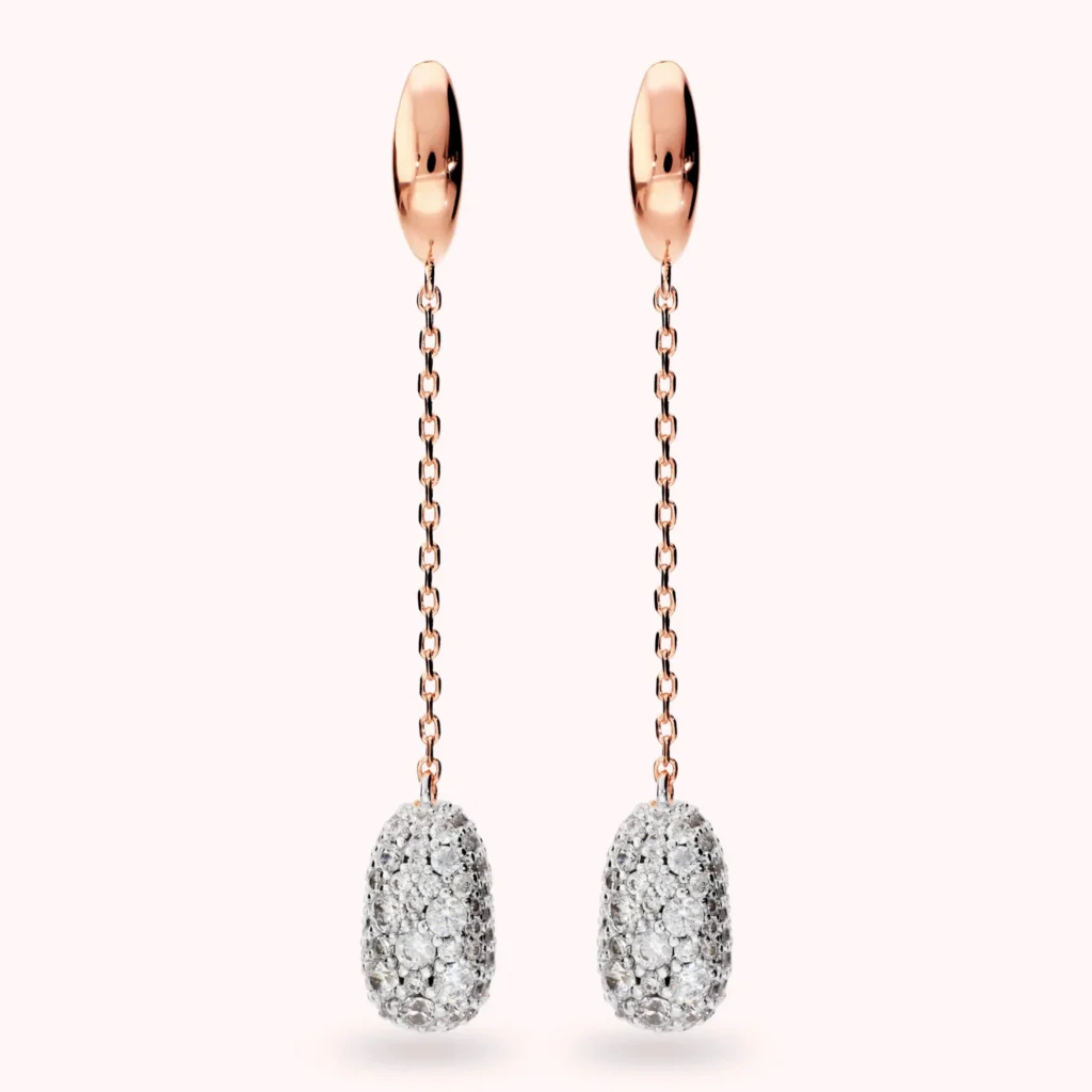 Gioielleria De Santis BRONZALLURE  Orecchini Pendenti a Filo con Pavé di Cubic Zirconia