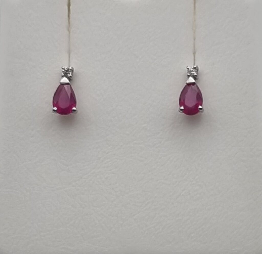 Gioielleria De Santis Orecchini  BIBIGI Valenza Oro Bianco 18 kt con Rubini a Goccia 1,06 ct e Diamanti 0,04 ct
