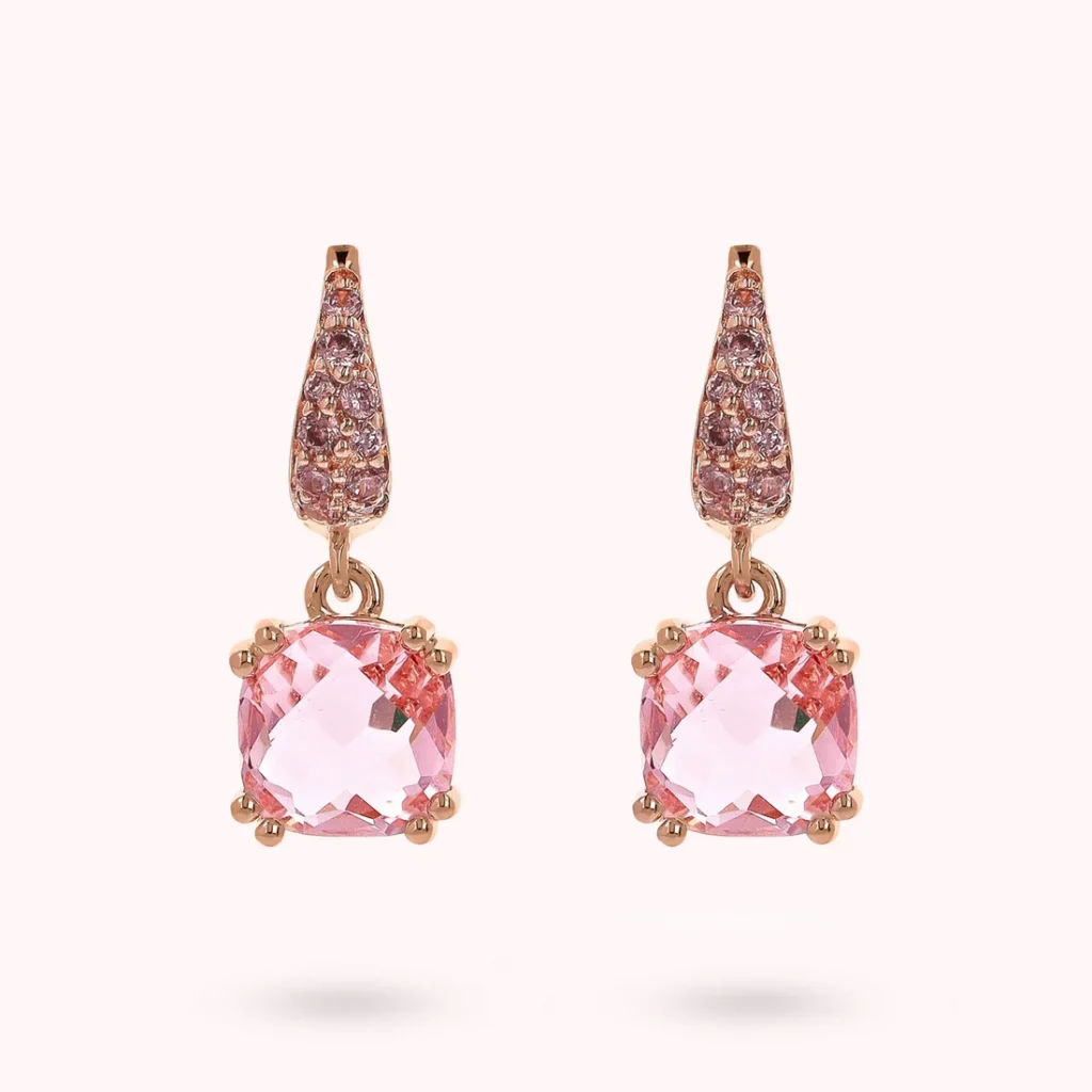 Gioielleria De Santis BRONZALLURE  Orecchini Pendenti con Prisma Gem Quadrata e Pavé