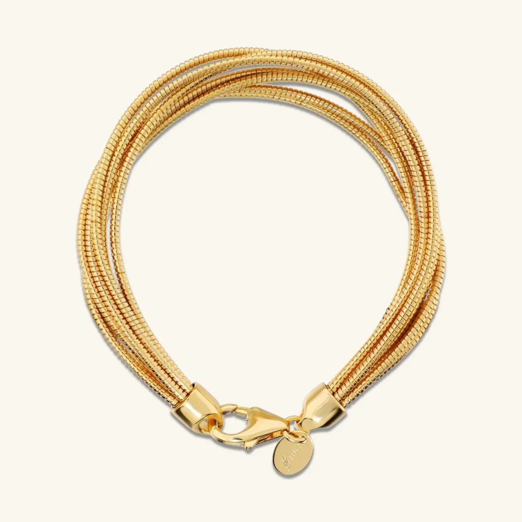 Gioielleria De Santis ETRUSCA GIOIELLI Bracciale Multifilo Maglia Omega Tubogas Placcato Oro 18Kt