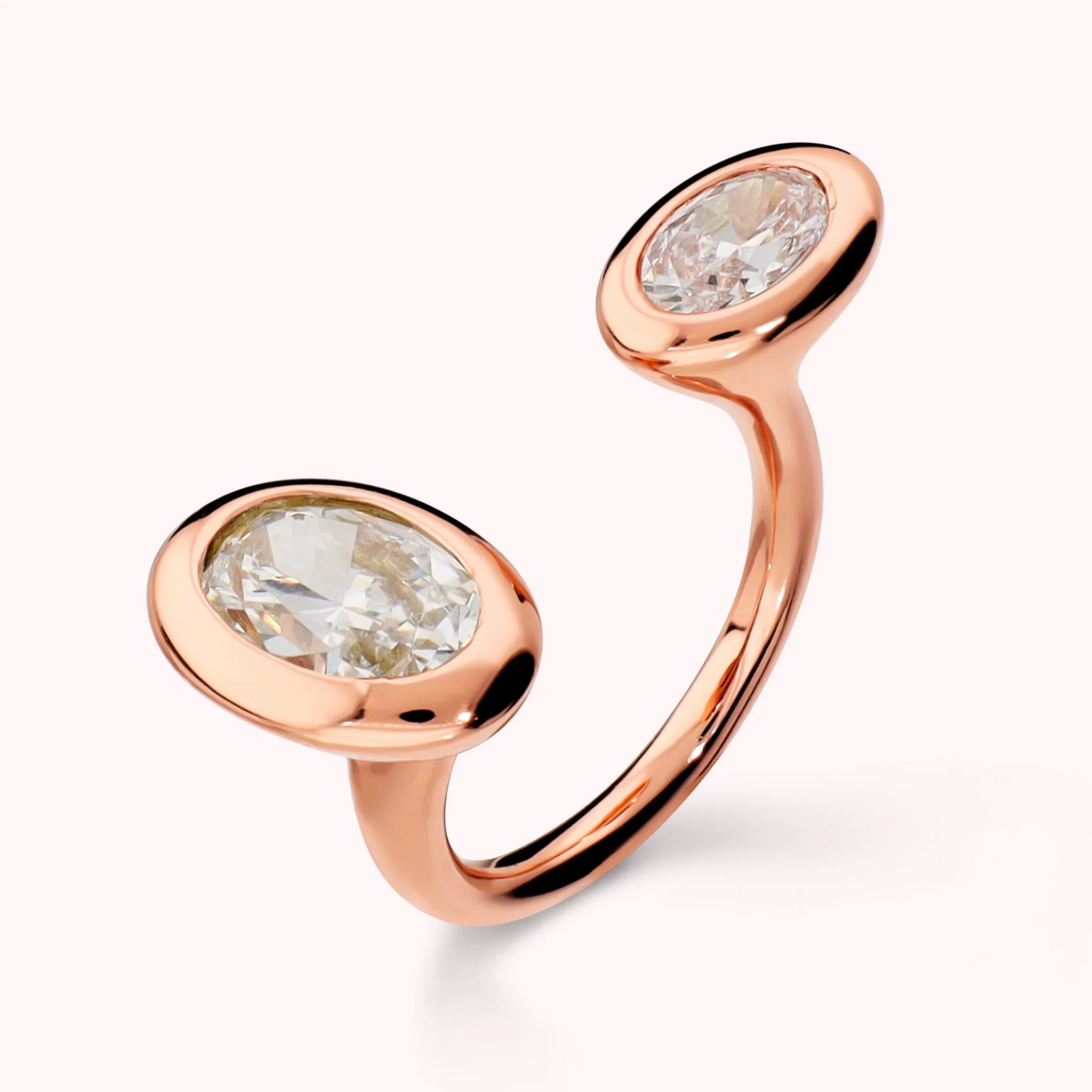 Gioielleria De Santis BRONZALLURE  Anello Contrarié ‘Toi Et Moi’ con Doppia Cubic Zirconia Placcato Oro 18Kt