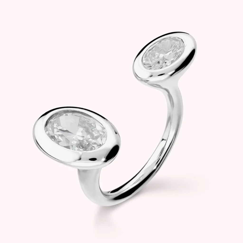 Gioielleria De Santis BRONZALLURE Anello Contrarié ‘Toi Et Moi’ con Doppia Cubic Zirconia Placcato Oro 18Kt