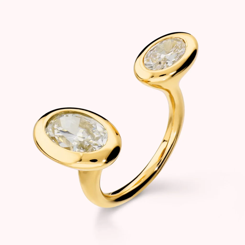 Gioielleria De Santis BRONZALLURE Anello Contrarié ‘Toi Et Moi’ con Doppia Cubic Zirconia Placcato Oro 18Kt