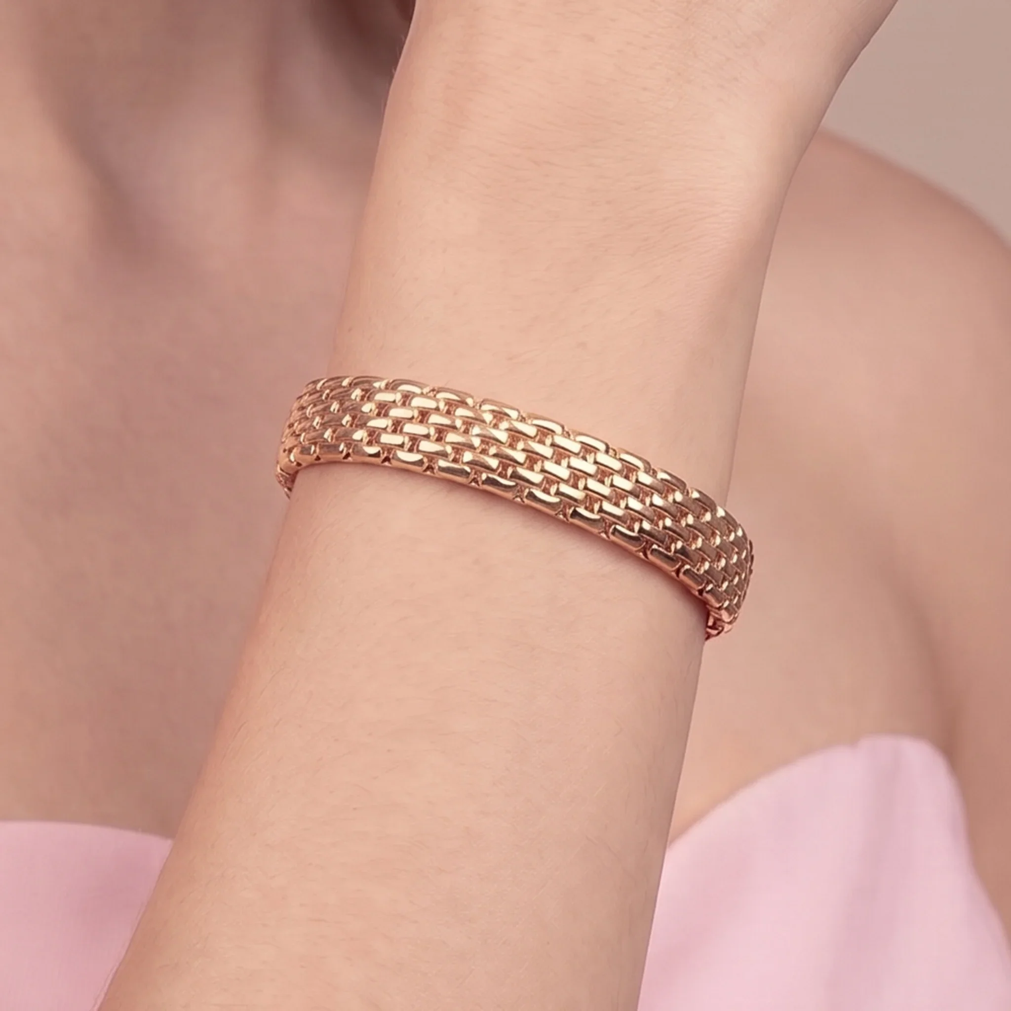 BRONZALLURE Bracciale Tubolare Mesh Elastico Placcato Oro 18Kt - immagine 3