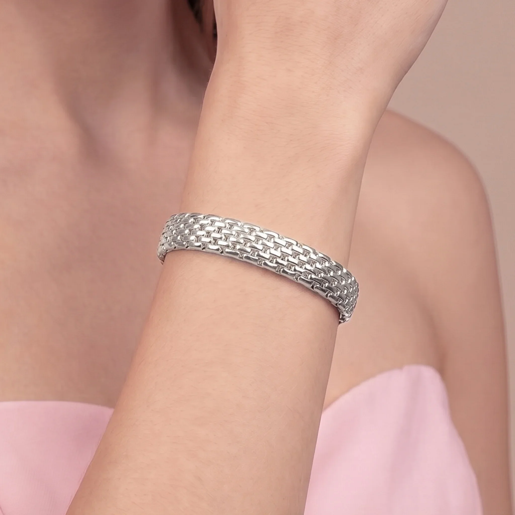 BRONZALLURE Bracciale Tubolare Mesh Elastico Placcato Oro 18Kt - immagine 3