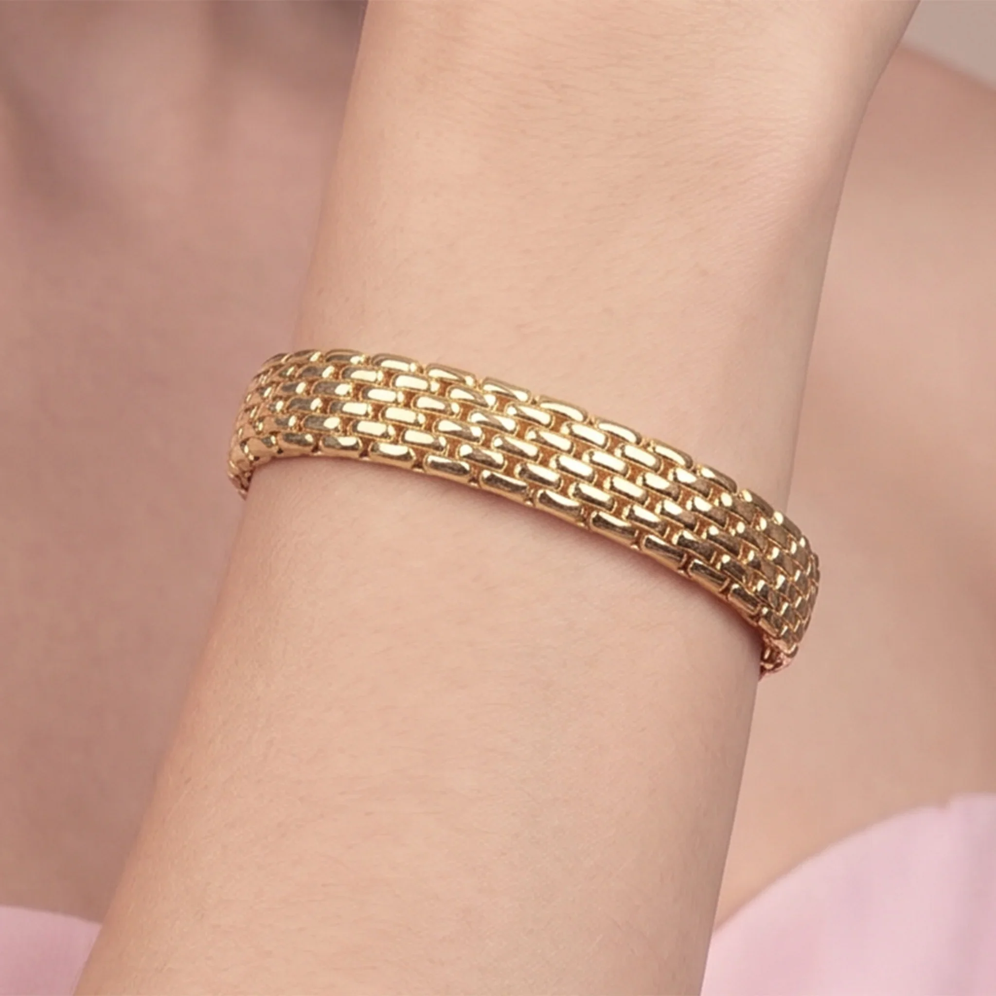 BRONZALLURE Bracciale Tubolare Mesh Elastico Placcato Oro 18Kt - immagine 3