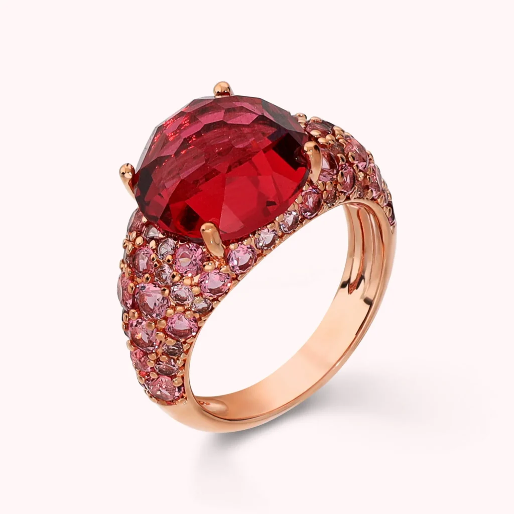 Gioielleria De Santis BRONZALLURE Anello con Pavé Misto e Prisma Gem ROSSO