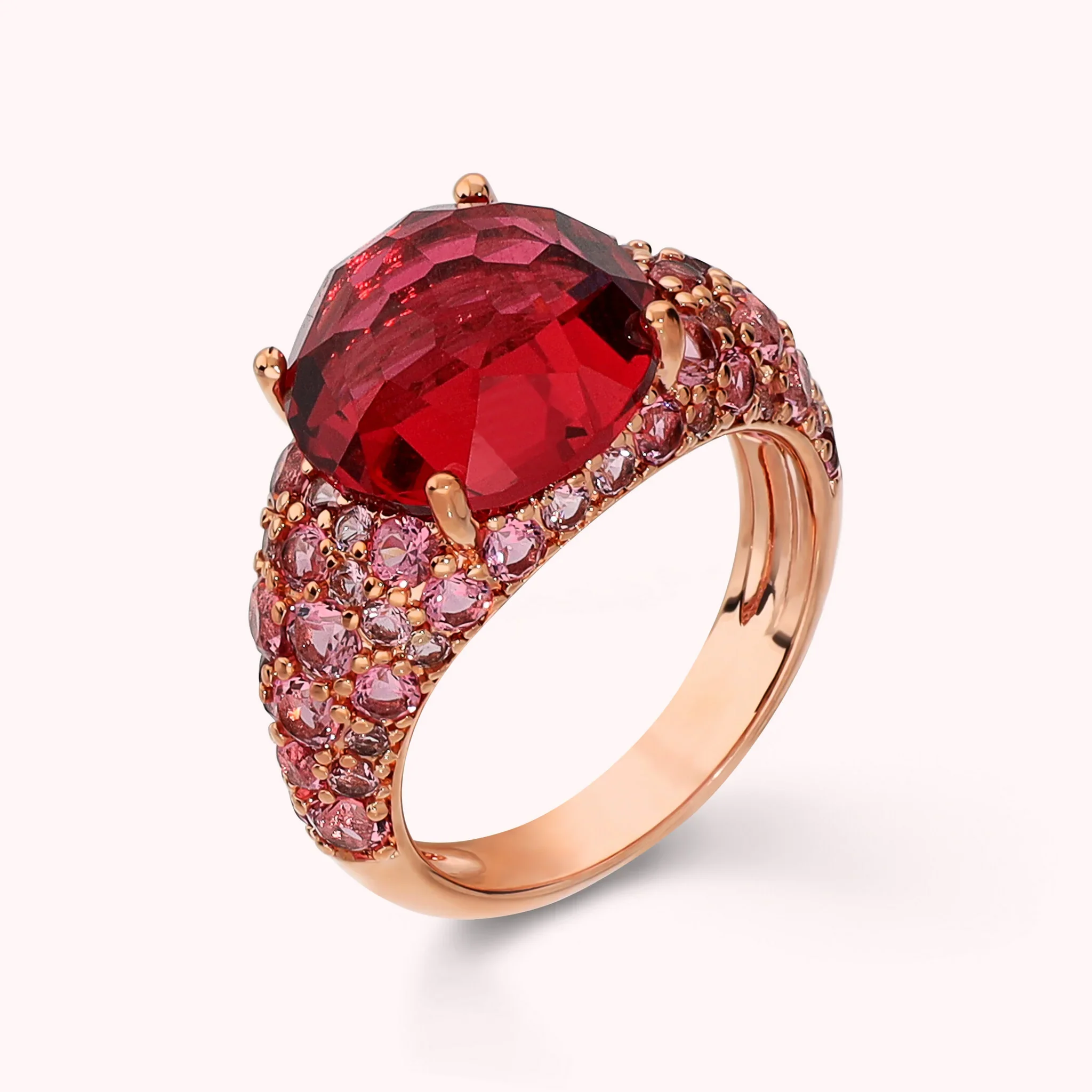 BRONZALLURE Anello con Pavé Misto e Prisma Gem ROSSO