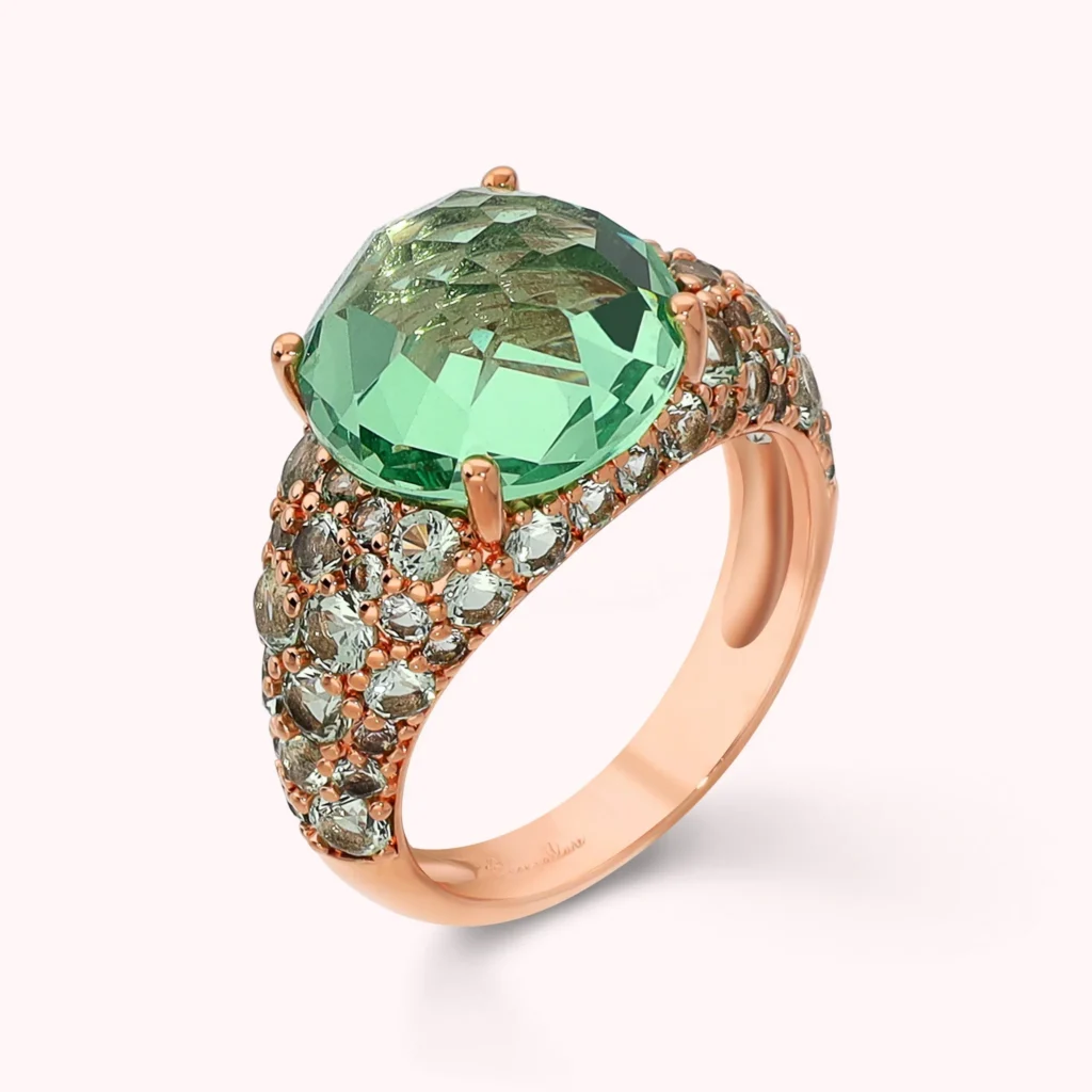 Gioielleria De Santis BRONZALLURE Anello con Pavé Misto e Prisma Gem VERDE
