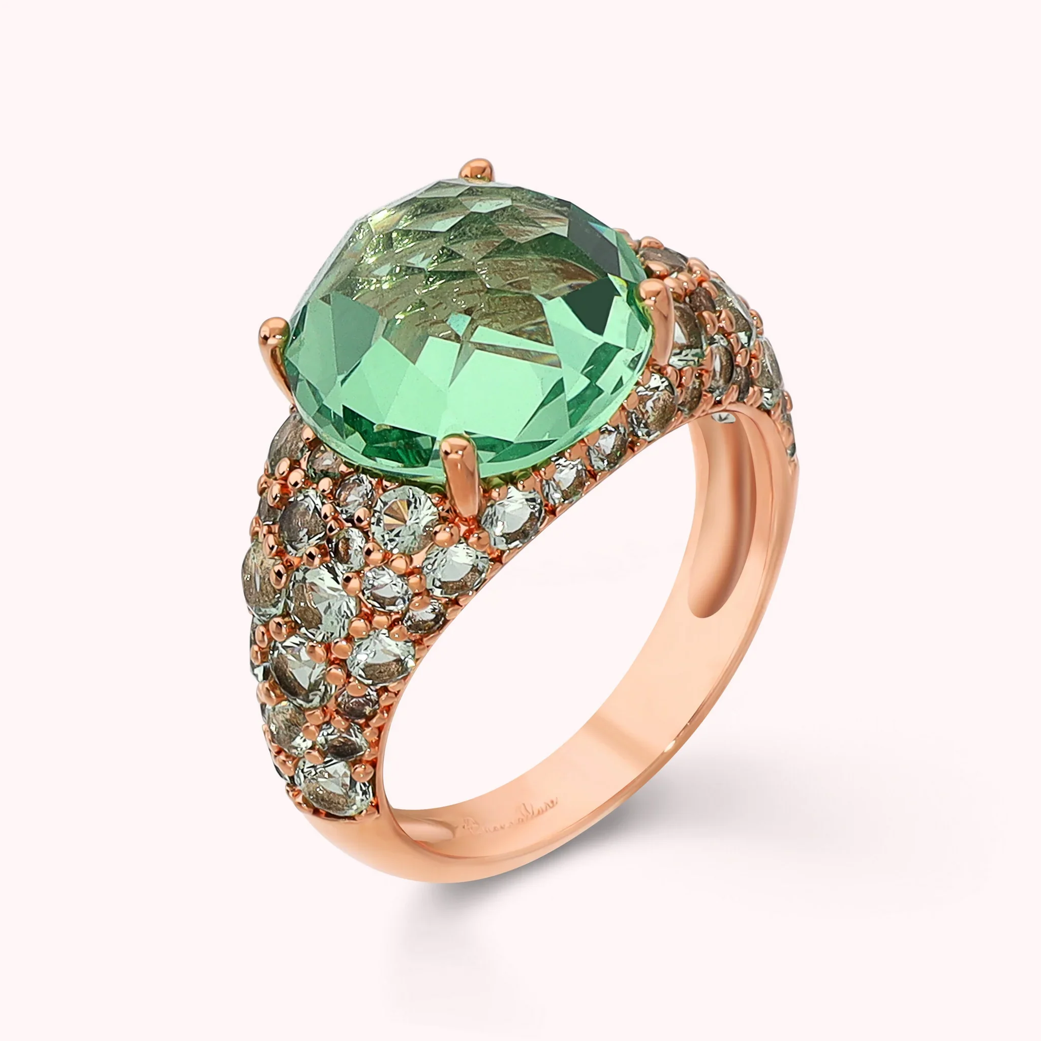 BRONZALLURE Anello con Pavé Misto e Prisma Gem VERDE
