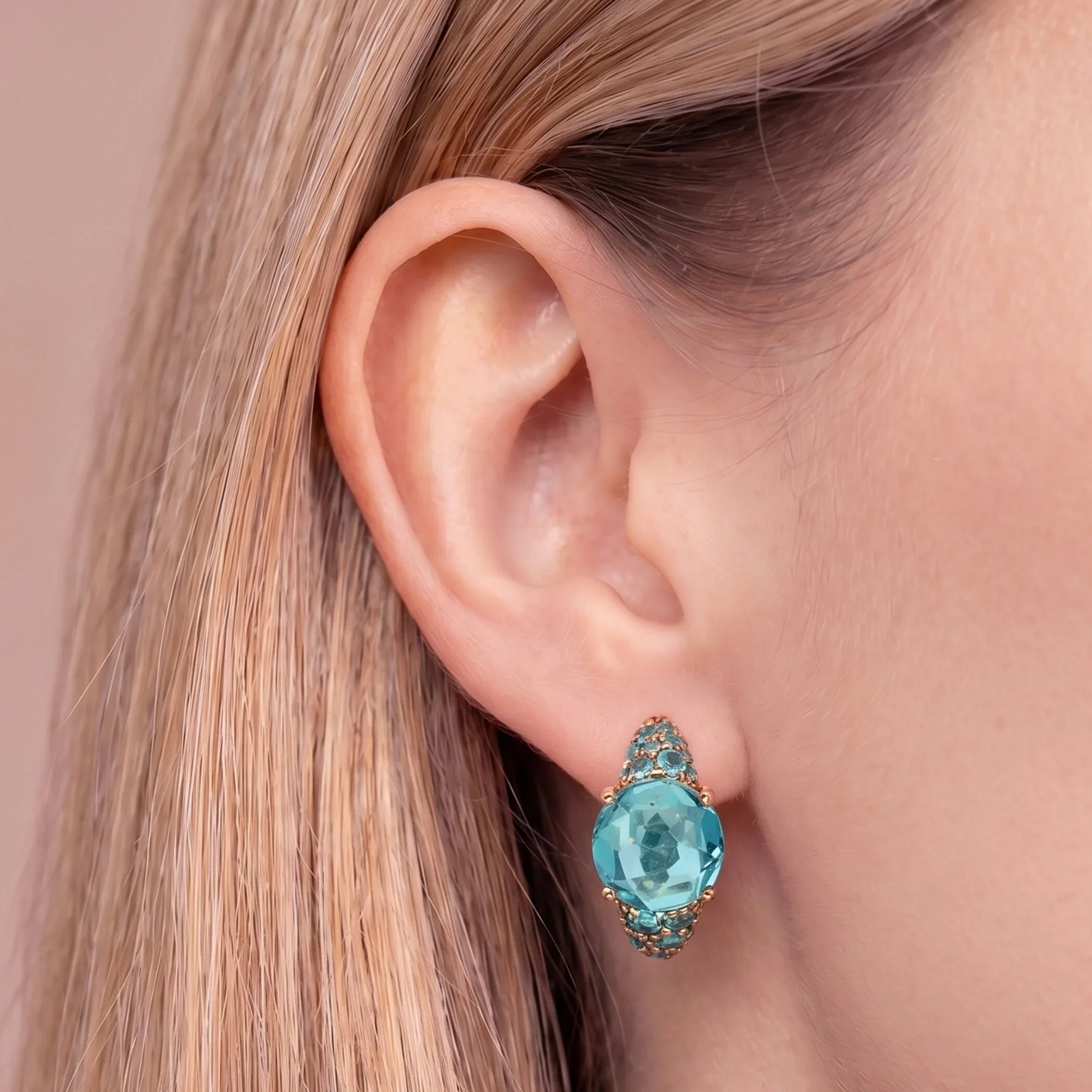 BRONZALLURE Orecchini a Cerchio con Pavé Misto e Prisma Gem BLU - immagine 3