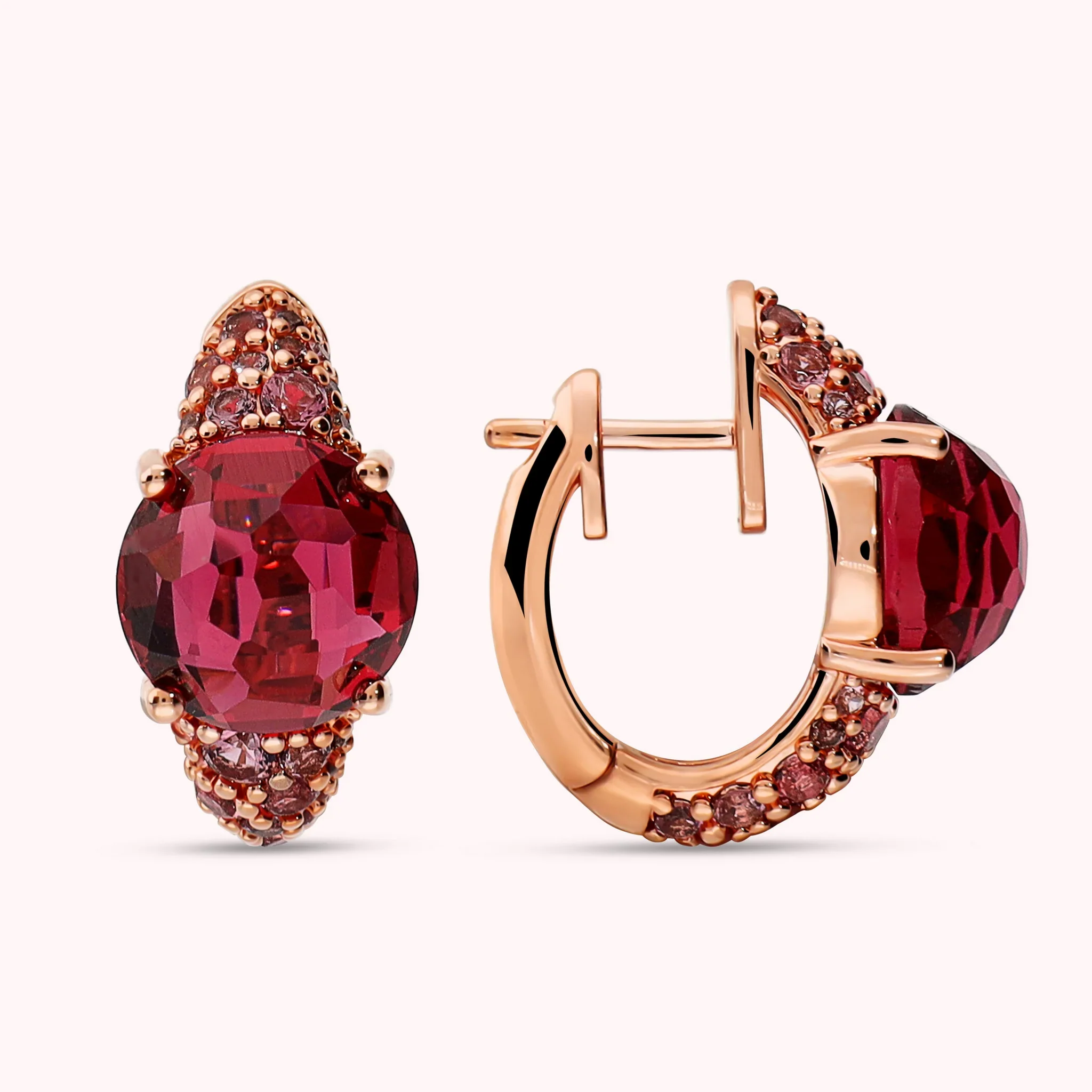 BRONZALLURE Orecchini a Cerchio con Pavé Misto e Prisma Gem ROSSO - immagine 2