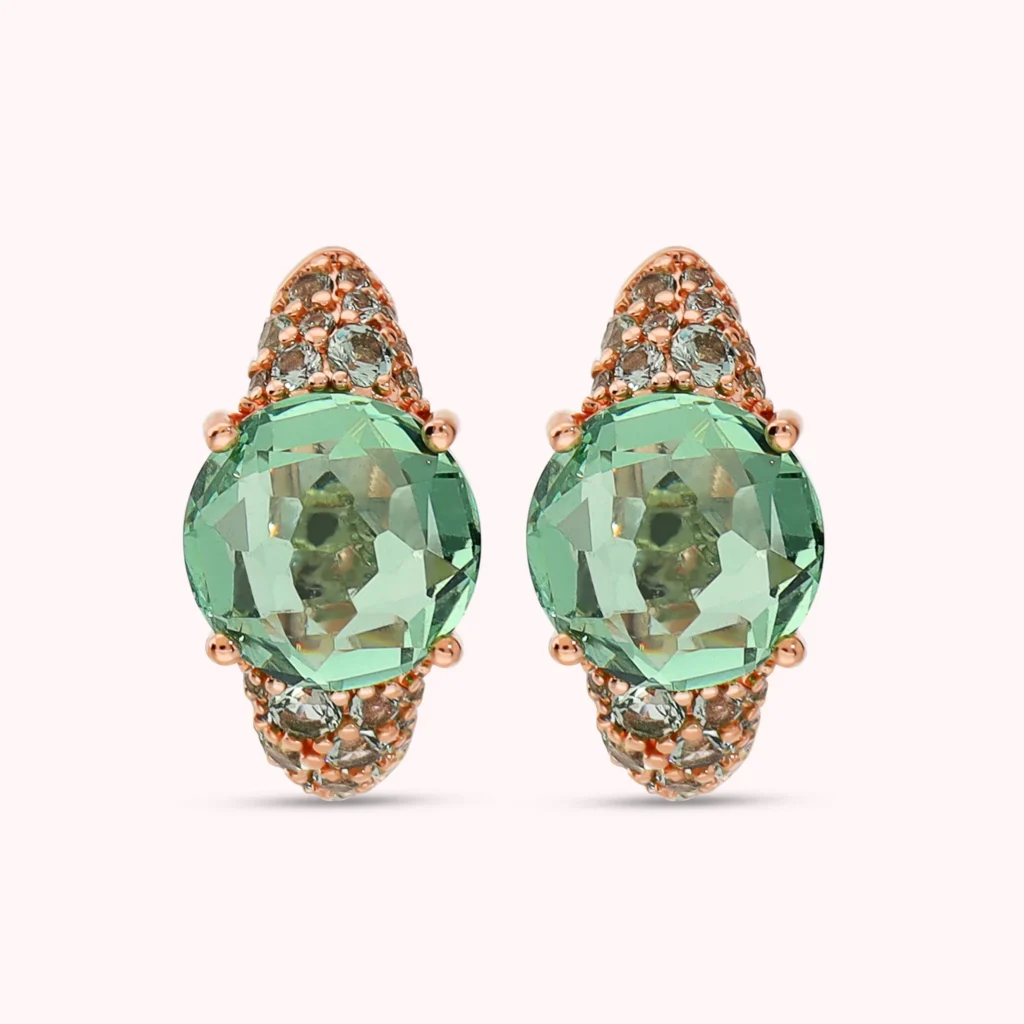 Gioielleria De Santis BRONZALLURE  Orecchini a Cerchio con Pavé Misto e Prisma Gem VERDE