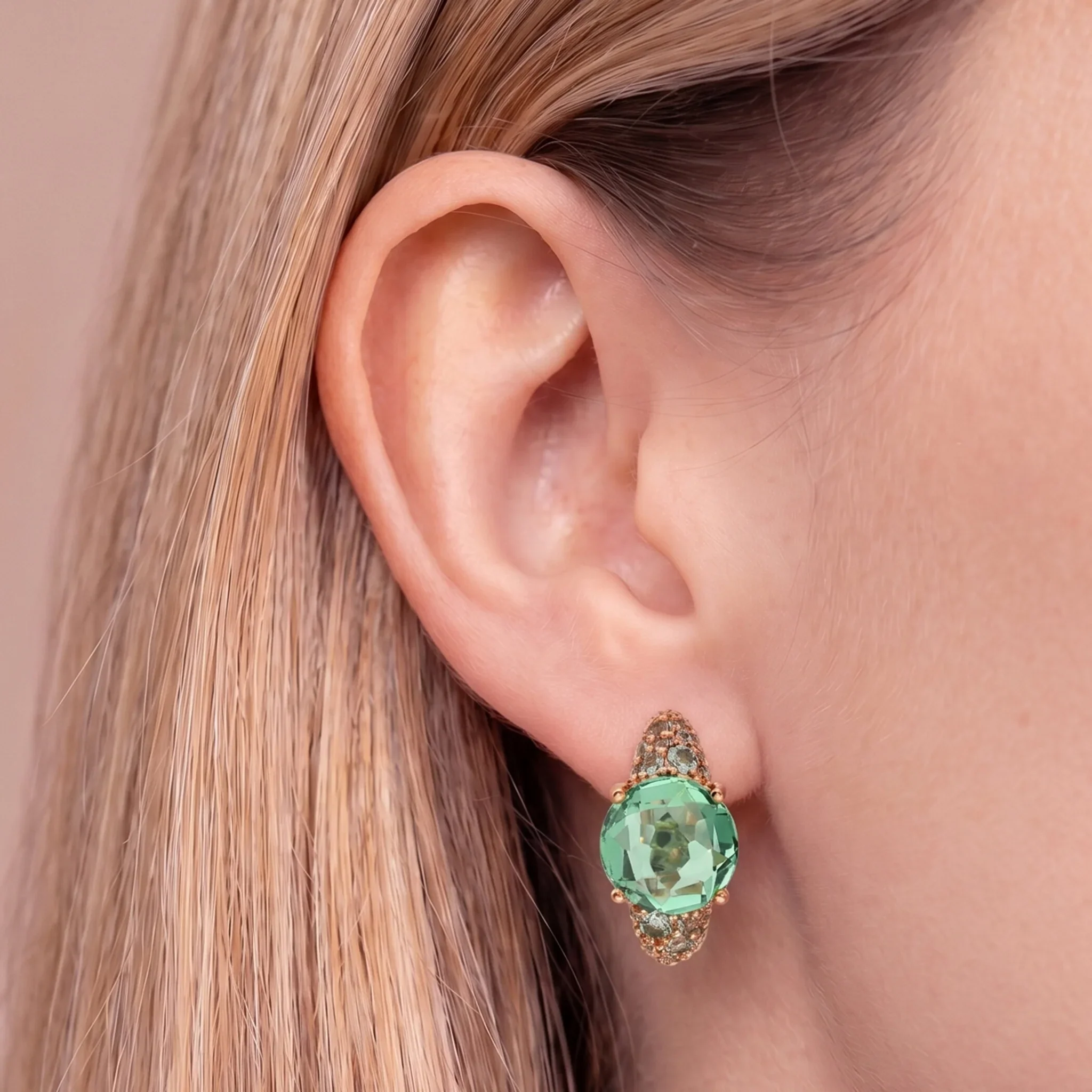 BRONZALLURE Orecchini a Cerchio con Pavé Misto e Prisma Gem VERDE - immagine 3