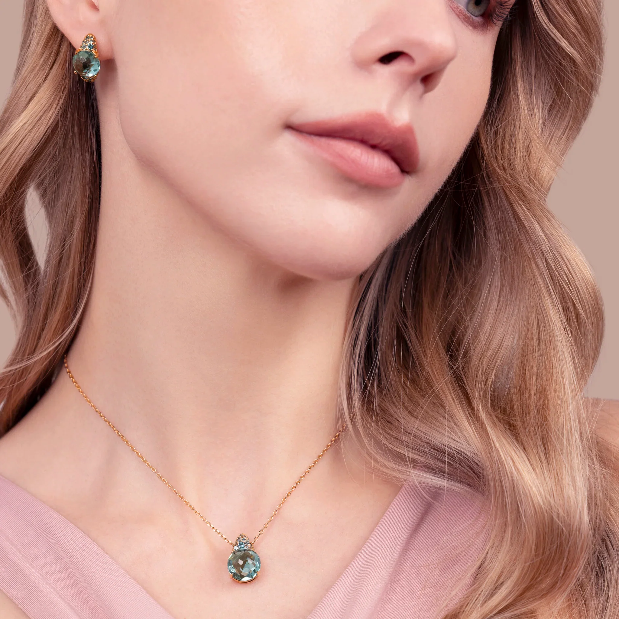 BRONZALLURE Collana con Ciondolo in Pavé Misto e Prisma Gem BLU - immagine 3
