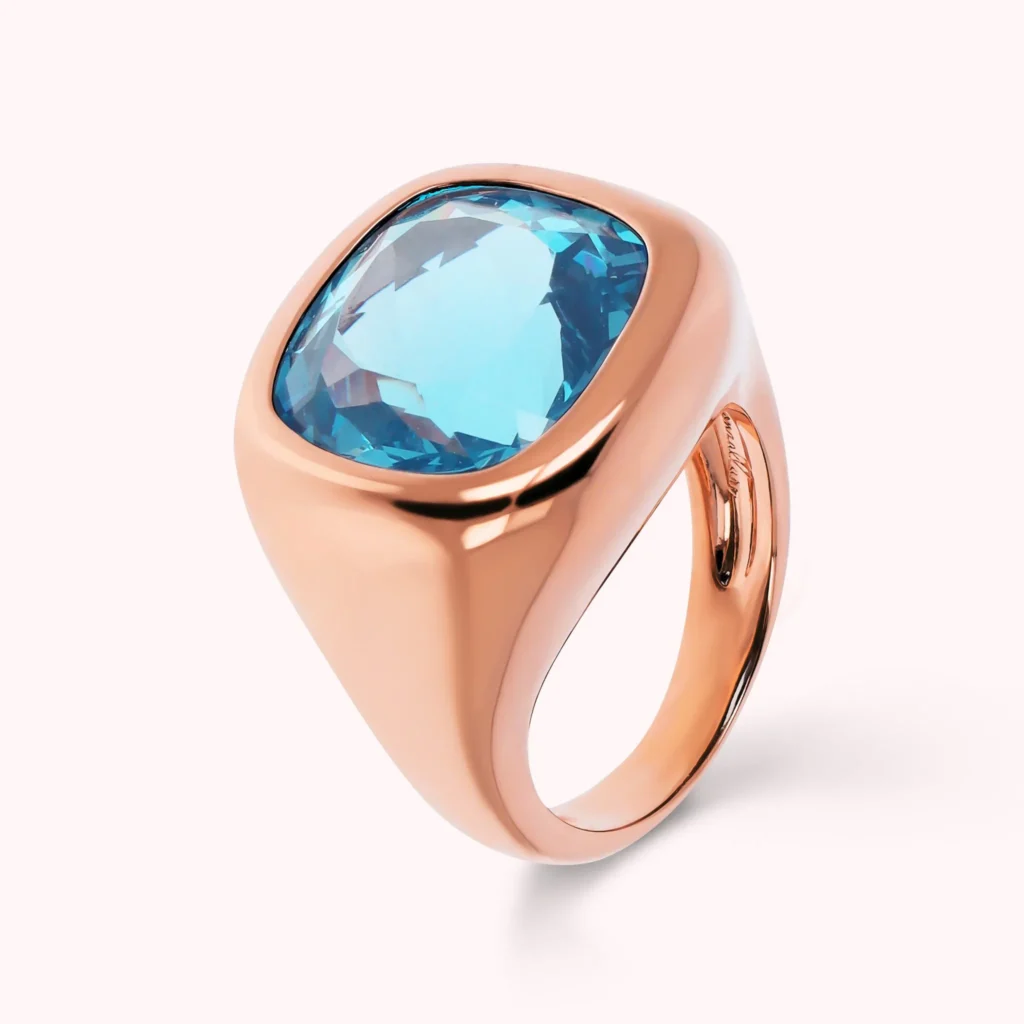 Gioielleria De Santis BRONZALLURE  Anello Chevalier con Prisma Gem Taglio Cushion BLU
