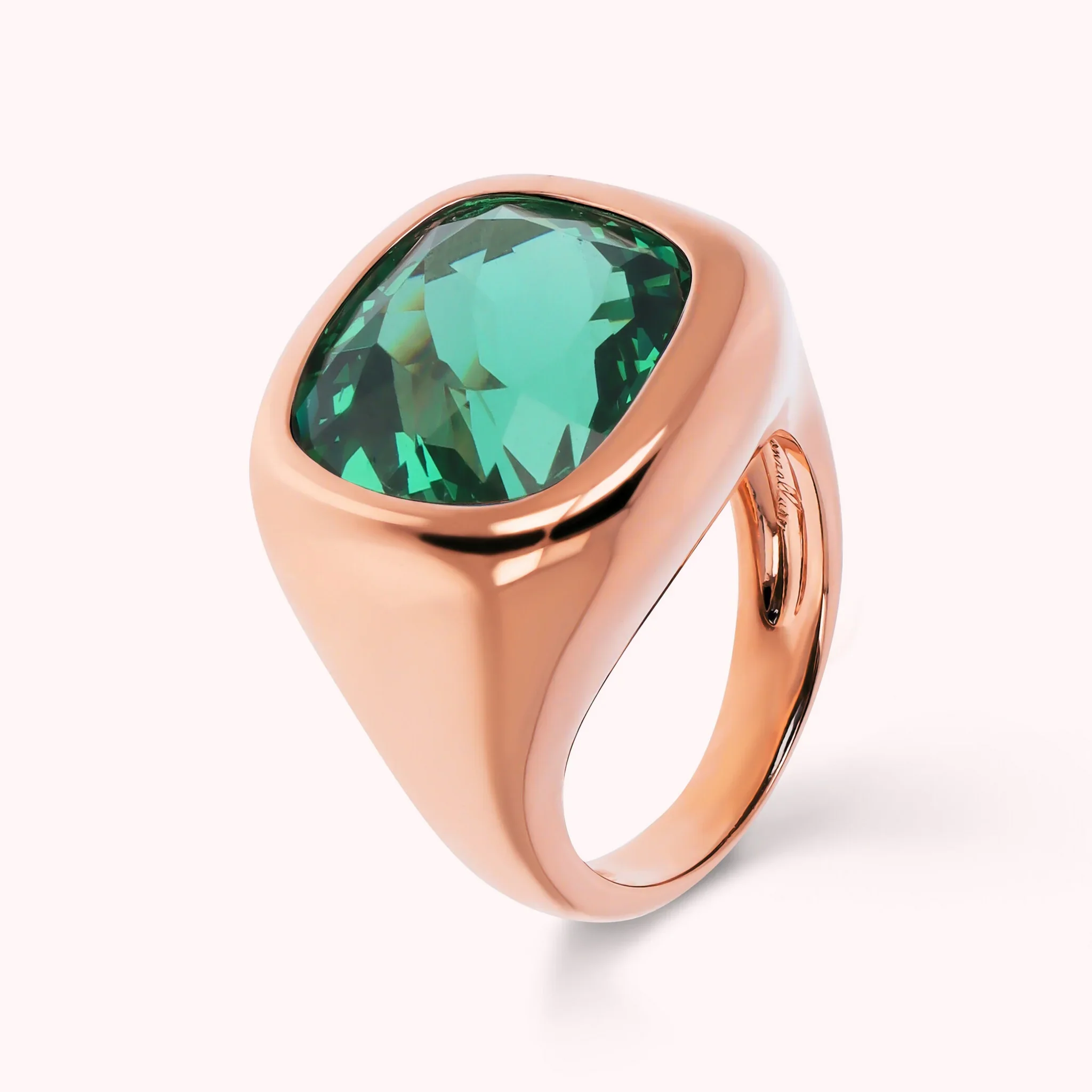 Gioielleria De Santis BRONZALLURE Anello Chevalier con Prisma Gem Taglio Cushion VERDE