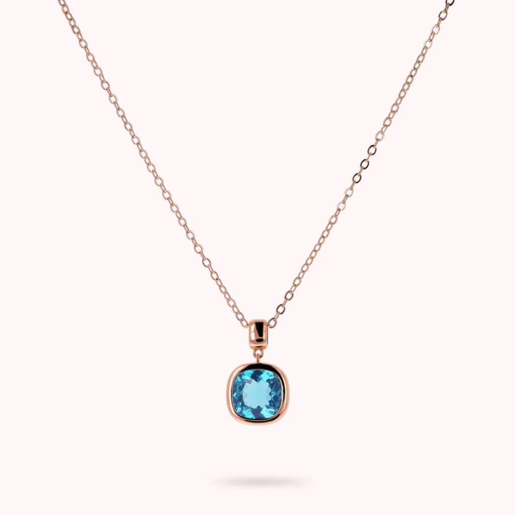 Gioielleria De Santis BRONZALLURE Collana con Punto Luce in Prisma Gem Taglio Cushion BLU