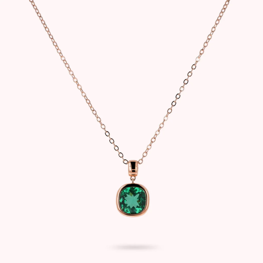 Gioielleria De Santis BRONZALLURE Collana con Punto Luce in Prisma Gem Taglio Cushion VERDE