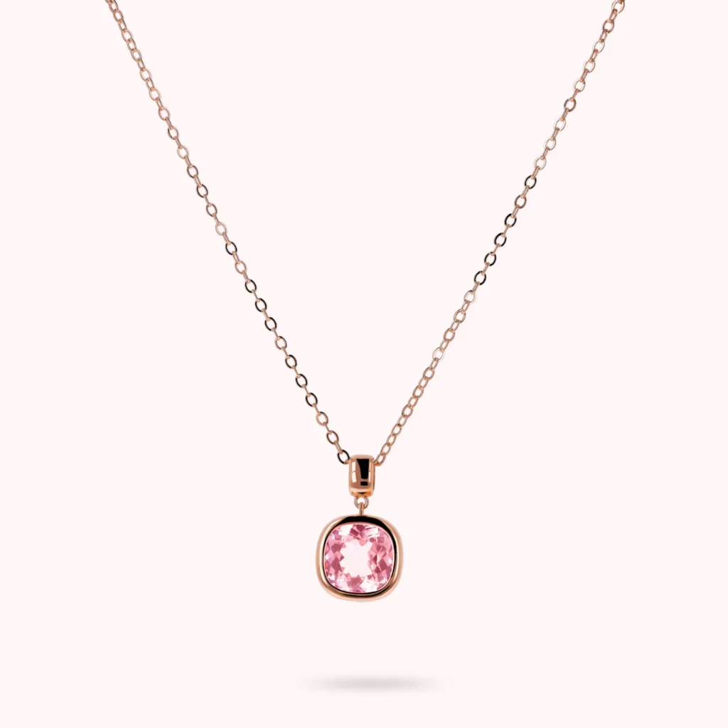 Gioielleria De Santis BRONZALLURE Collana con Punto Luce in Prisma Gem Taglio Cushion ROSA