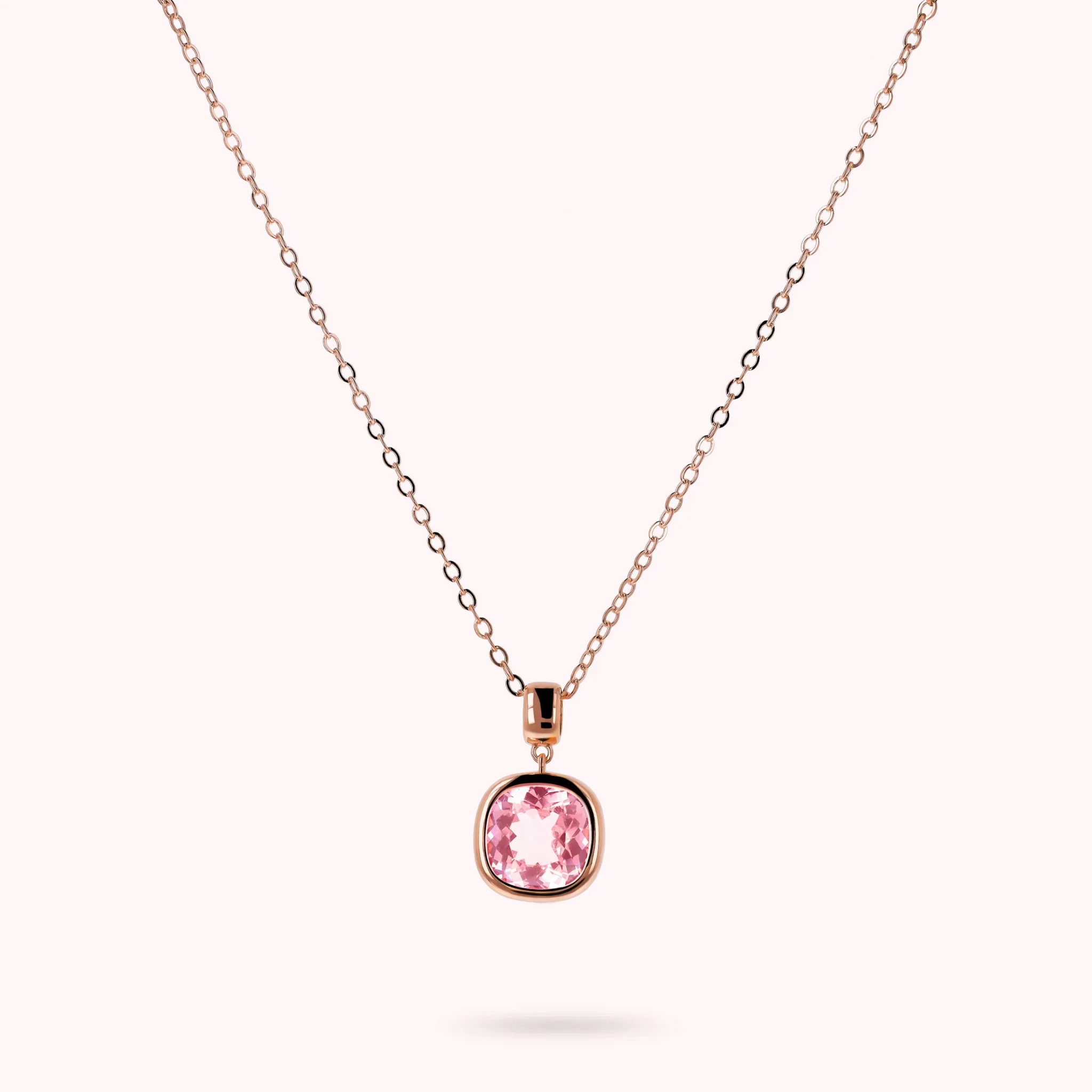 Gioielleria De Santis BRONZALLURE Collana con Punto Luce in Prisma Gem Taglio Cushion ROSA