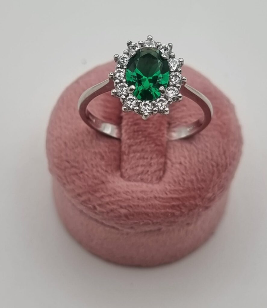 Gioielleria De Santis Anello da donna in oro bianco con zirconi VERDE