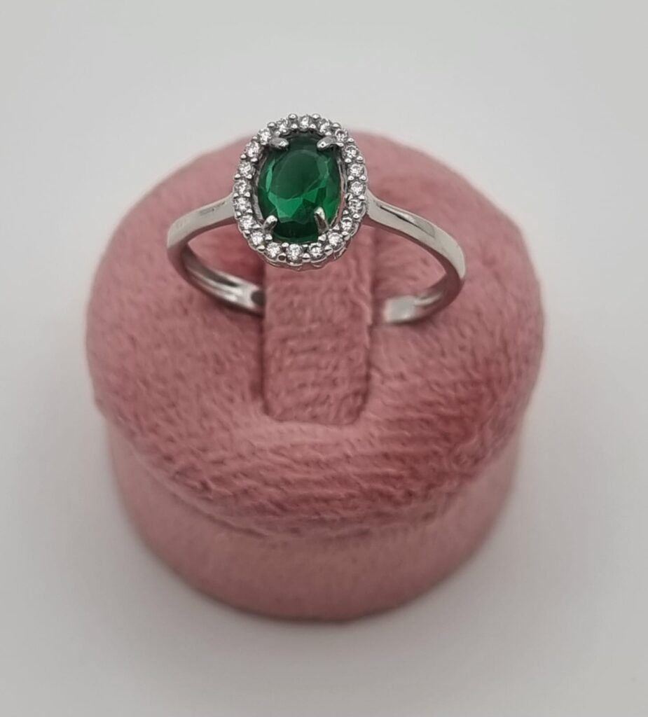 Gioielleria De Santis Anello da donna in oro bianco con zirconi VERDE