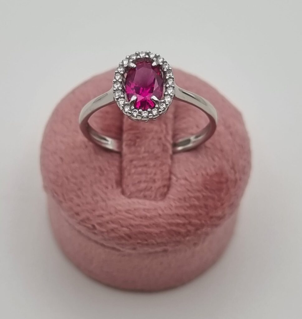 Gioielleria De Santis Anello da donna in oro bianco con zirconi ROSSO